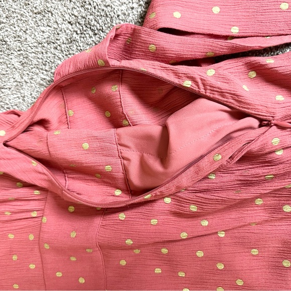 Boden Pink & Gold Polkadot 3/4 Sleeve Crêpe Maxi Dress Size 20/22R has pockets - Picture 8 of 12